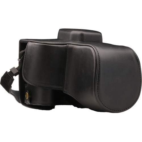 MegaGear Ever Ready PU Leather Case with Strap for Canon EOS Rebel SL2, EOS 200D & Kiss X9 with 18-55mm (Black)