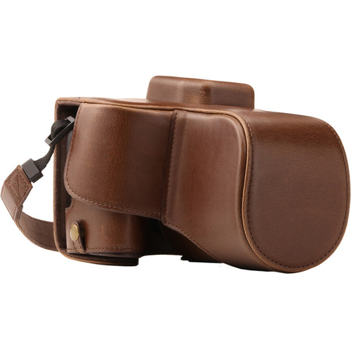 MegaGear Ever Ready PU Leather Case with Strap for Canon EOS Rebel SL2, EOS 200D & Kiss X9 with 18-55mm (Dark Brown)