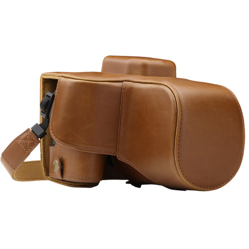MegaGear Ever Ready PU Leather Case with Strap for Canon EOS Rebel SL2, EOS 200D & Kiss X9 with 18-55mm (Light Brown)