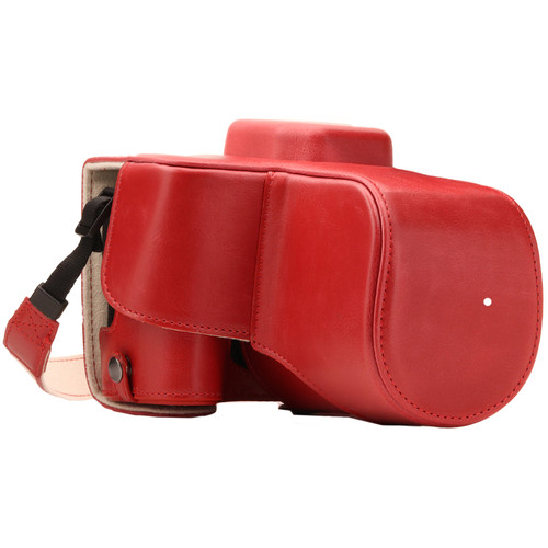 MegaGear Ever Ready PU Leather Case with Strap for Canon EOS Rebel SL2, EOS 200D & Kiss X9 with 18-55mm (Red)
