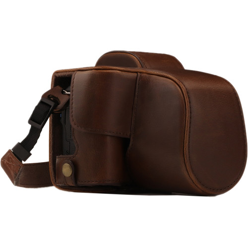 MegaGear Ever Ready PU Leather Case and Strap for Canon EOS M50, M50 Mark II (Dark Brown)