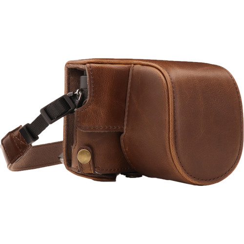 MegaGear Ever Ready PU Leather Case and Strap for Panasonic Lumix DC-GX950, DC-GF10 with 12-32mm Lens (Dark Brown)