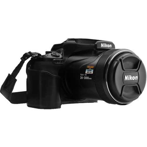 MegaGear Ever Ready Leather Half Camera Case and Strap for Nikon COOLPIX P1000 (Black)