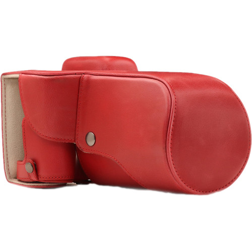 MegaGear Ever Ready PU Leather Case and Strap for Canon EOS T6s, 8000D & 18-55mm Lens (Red)
