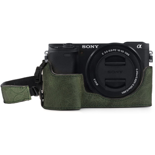 MegaGear Ever Ready Genuine Leather Camera Half Case for Sony Alpha a6400/a6100 (Green)