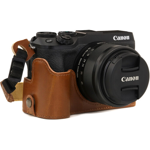 MegaGear Ever Ready Leather Case for Canon EOS M6 Mark II with 15-45mm Lens (Light Brown)