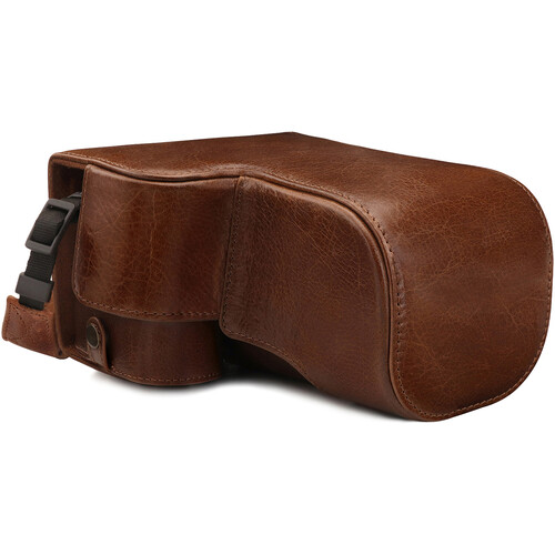 MegaGear Ever Ready Top Grain Leather Case for Sony Alpha A6600 with 18-135mm Lens (Dark Brown)