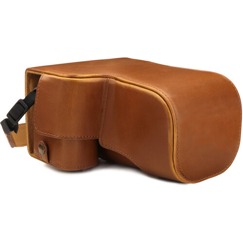 MegaGear Ever Ready Leather Case for Sony Alpha A6600 with 18-135mm Lens (Light Brown)