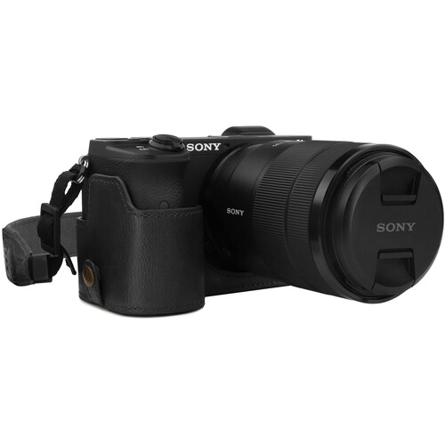 MegaGear Ever Ready Leather Half Case for Sony Alpha A6600 (Black)