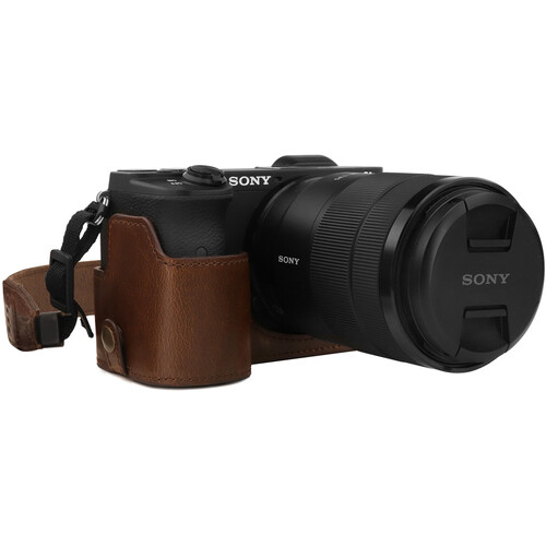 MegaGear Ever Ready Leather Half Case for Sony Alpha A6600 (Dark Brown)