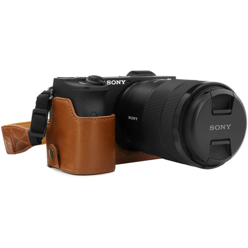MegaGear Ever Ready Leather Half Case for Sony Alpha A6600 (Light Brown)