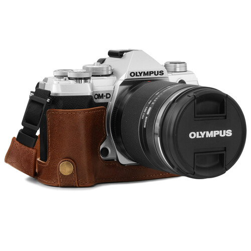 MegaGear Ever Ready Half Leather Case and Strap for Olympus OM-D E-M5 Mark III (Brown)
