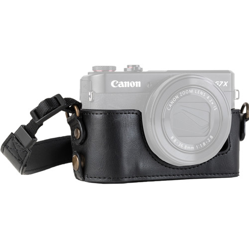 MegaGear Genuine Leather Camera Half Case and Strap for Canon PowerShot G7 X Mark II (Black)