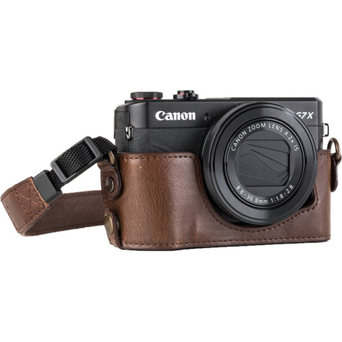 MegaGear Genuine Leather Camera Half Case and Strap for Canon PowerShot G7 X Mark II (Dark Brown)