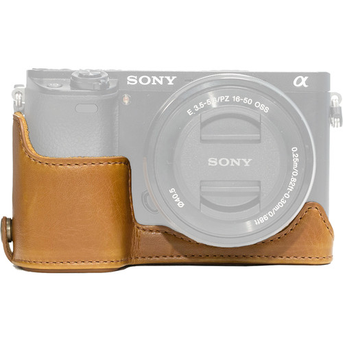 MegaGear Ever Ready Leather Half-Bottom Camera Case for Sony Alpha a6300/a6000 (Light Brown)