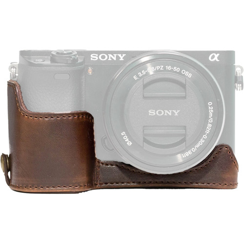 MegaGear Ever Ready Leather Half-Bottom Camera Case for Sony Alpha a5100 (Dark Brown)