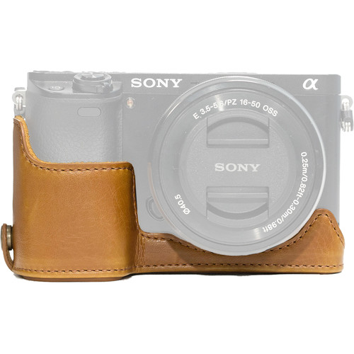 MegaGear Ever Ready Leather Half-Bottom Camera Case for Sony Alpha a5100 (Light Brown)