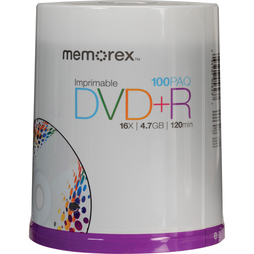 Memorex 4.7GB DVD+R 16x Inkjet Printable Discs (Spindle, 100-Pack)