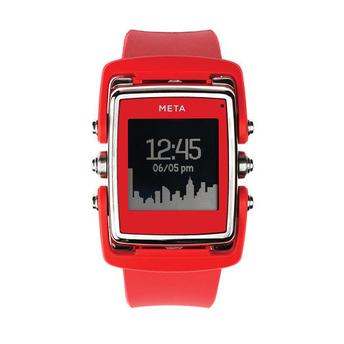 MetaWatch M1 Color Smartwatch (Red/Stainless Steel, Red Rubber Strap)