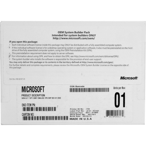 Microsoft Windows 7 Ultimate with Service Pack 1 (32-bit, Single License, 1 DVD)