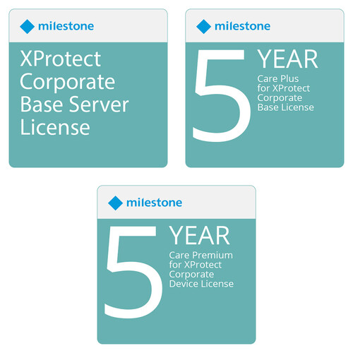 Milestone XProtect Corporate Base Server License with 5-Year Care Plus Corporate BL & Care Premium for Corporate DL
