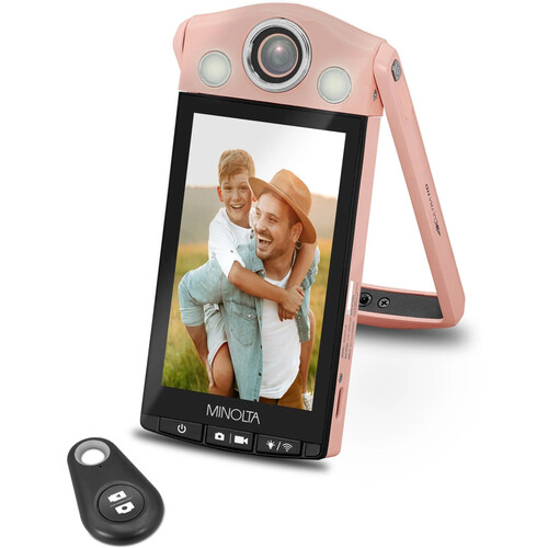 Minolta MN4KFLIP Vlogging Camera with Selfie Stand (Pink)