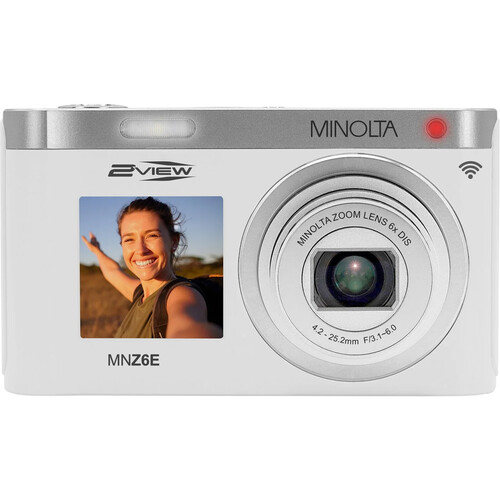 Minolta MNZ6E 64MP 4K Ultra HD Dual Screen Compact Camera with 6x Optical Zoom (White)