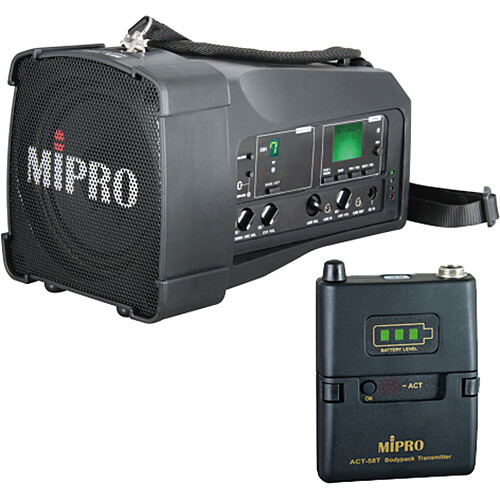 MIPRO MA-100SB Portable PA with ACT-58T Bodypack Transmitter and Lavalier Mic (5.8 GHz)