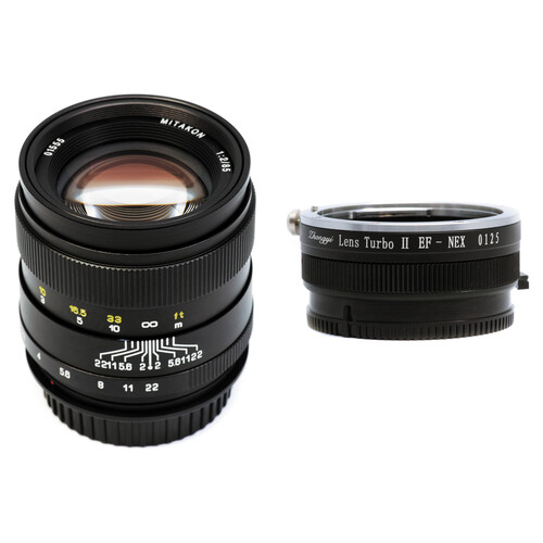 Mitakon Zhongyi 85mm f/2 Lens for Canon EF-Mount with Sony E-Mount Adapter Kit