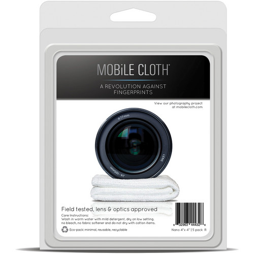 Mobile Cloth Nano 4 x 4" Cleaning Cloth for iPads, Tablets, Touchscreens, & Lenses (5-Pack)