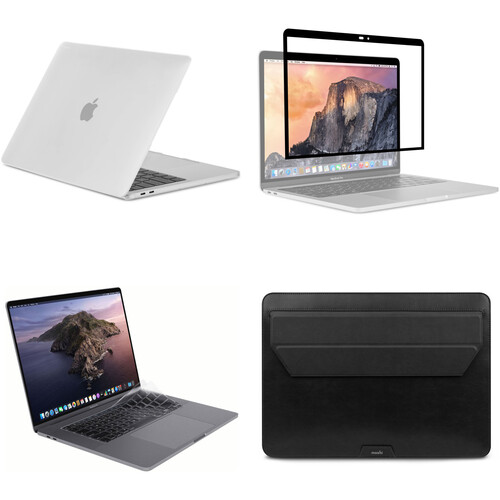 Moshi iGlaze Hardshell Case for 13" MacBook Pro Kit with iVisor Screen Protector, ClearGuard Keyboard Cover, and Slim Laptop Sleeve (2020, Stealth Clear/Matte/Clear/Jet Black)
