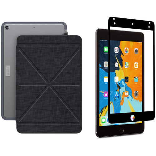 Moshi VersaCover Case and iVisor AG Screen Protector Kit for iPad mini 5th Gen (Metro Black Case, Black Screen Protector)