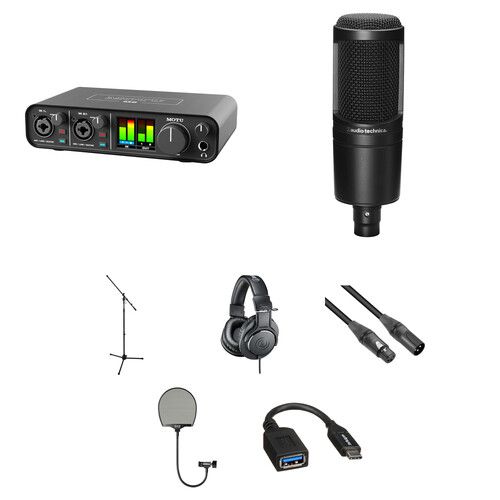 MOTU M2 Home Recording Kit with Audio-Technica AT2020 Condenser Mic