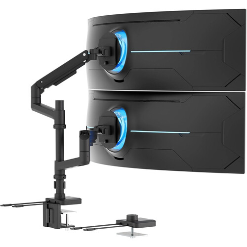 Mount-It! Heavy-Duty Dual Stacking Monitor Mount with Pole and Gas Spring Arms (Matte Black)