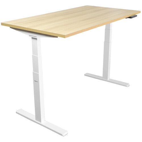Mount-It! Ultimate Dual Motor Electric Standing Desk with 55" Tabletop (White Frame, Maple Tabletop)