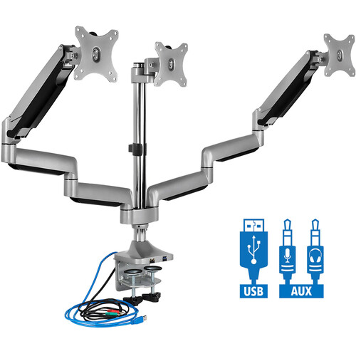 Mount-It! MI-2753OLD Triple Monitor Desk Mount with USB-A & 3.5mm Audio Ports