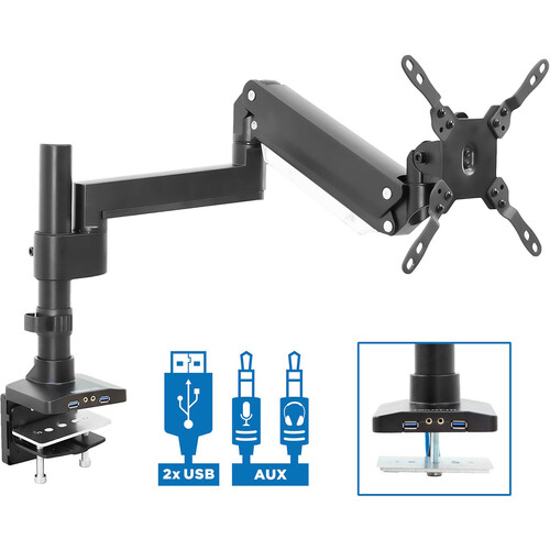 Mount-It! Single Monitor Desk Mount with USB  Multimedia Ports