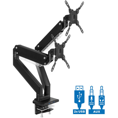 Mount-It! MI-4772 Dual Monitor Desk Mount with Headphone, Microphone, and USB Ports