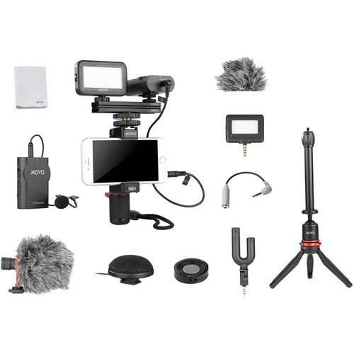Movo Photo Smartphone Video Kit V8 with Rig, Light & 4 Microphones