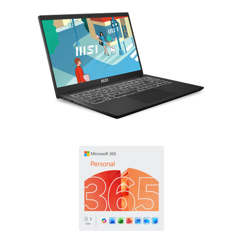 MSI 15.6" Modern 15 B13M Laptop Kit with Microsoft 365 Personal (1-User License, 12-Month Subscription)
