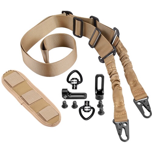 MUTINY Tan Camera Strap Bundle with Two D-Loop Swivels & Two Bolt-On QD/NS Black Mounts