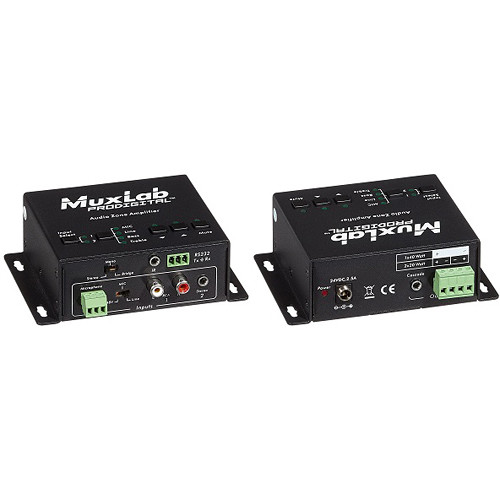 MuxLab Audio Zone Amplifier with Two Stereo Inputs, Microphone Input, and Two Speaker Outputs (EU)