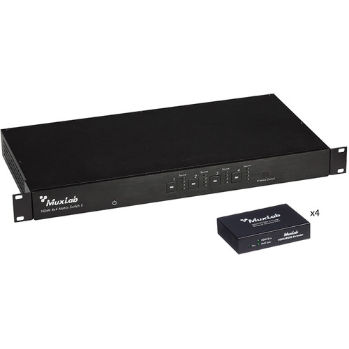 MuxLab HDMI 4x4 Matrix Switch HDBaseT with PoE & Rx Kit (Europe Power Cord)