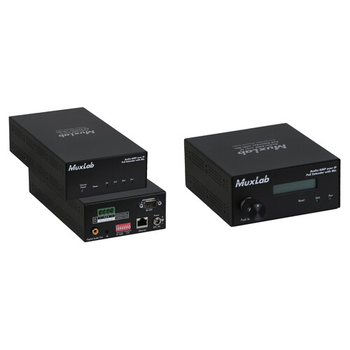 MuxLab Audio over IP Extender Kit with 2-Ch 50W Amp & Mic Input (EU Plug)