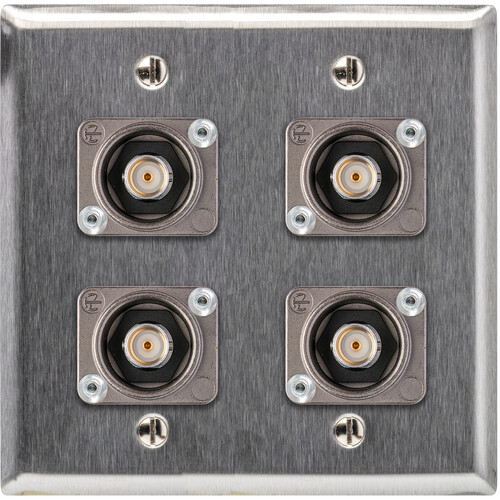 My Custom Shop Quad Recessed 12G-SDI BNC Female Dual-Gang Wall Plate (Stainless Steel)