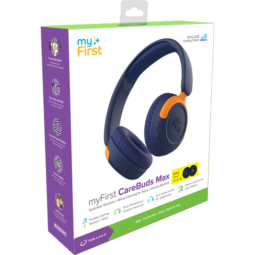 myFirst Carebuds Max On-Ear Headphones for Kids (Blueberry Pop)