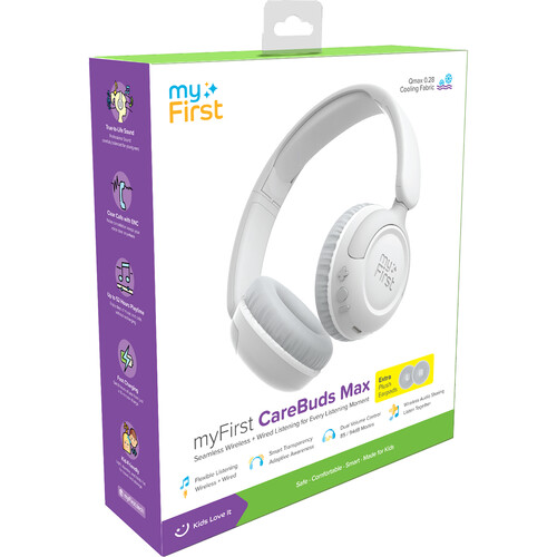 myFirst Carebuds Max On-Ear Headphones for Kids (Mist White)