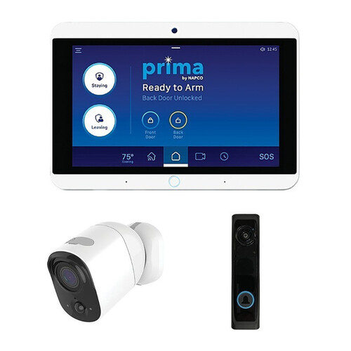 Prima by Napco PP1V All-in-One 7" Wi-Fi Touchscreen Super Panel with PCAM 2MP Outdoor Wi-Fi Camera & PBELL Video Doorbell Kit (Verizon)