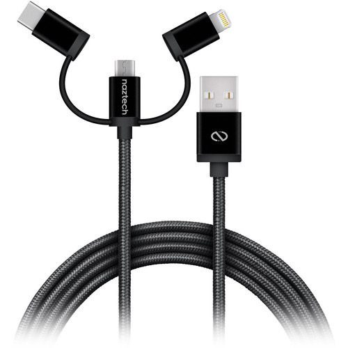 Naztech Braided 3-in-1 Hybrid USB Cable (6', Black)
