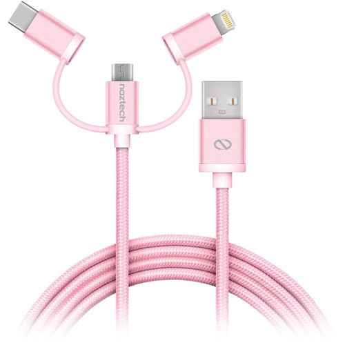 Naztech Braided 3-in-1 Hybrid USB Cable (6', Rose Gold)